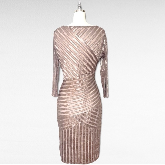 REISS Rebecca Bodycon Sheath Dress Mink Metallic Stripe 8 Evening Wear New Years - Picture 5 of 10